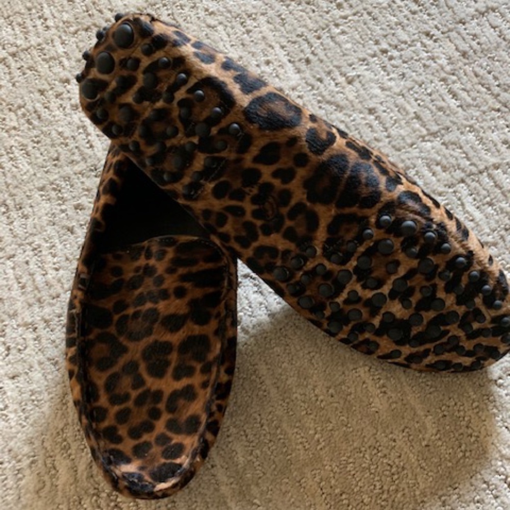 M Gemi Leopard Print Calf Hair Drivers